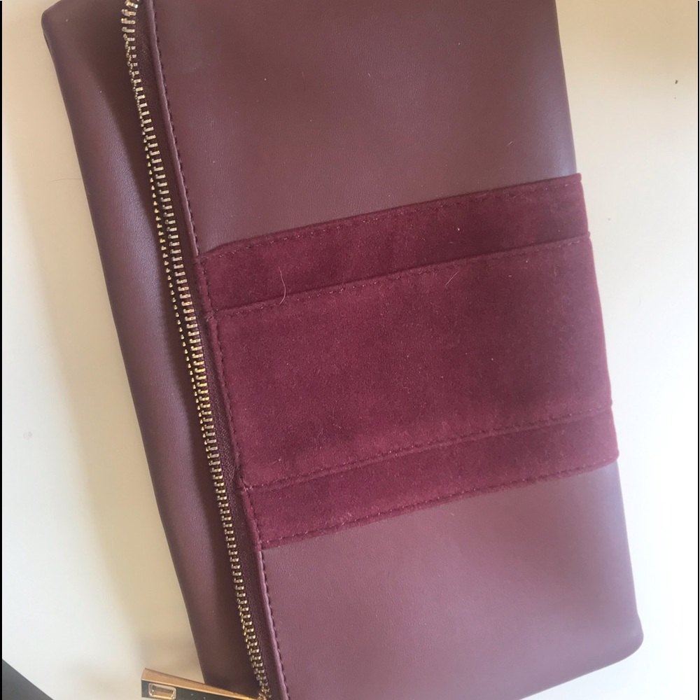 Wine color suede leather clutch